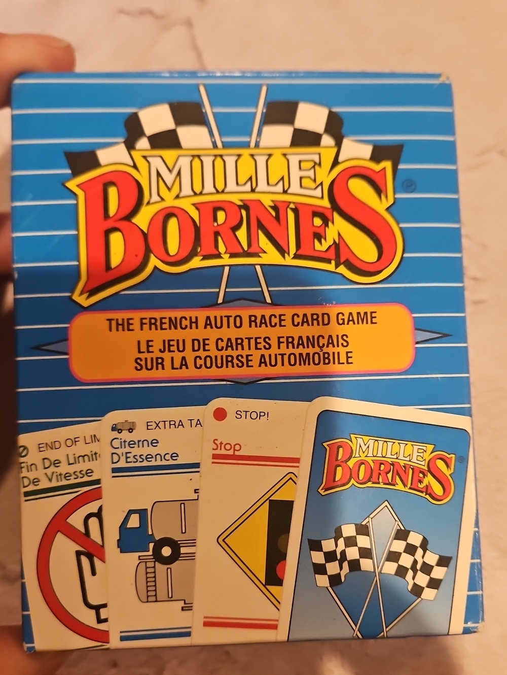 🌟3/$25🌟 Vintage blue box of the Mille Bornes French Auto Race Card Game 1993